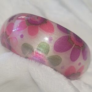 Flower Power- Pink, Green, and Purple Shimmering Bangle Bracelet